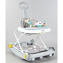 Babyhug Unicorn Foldable Baby Walker Cum Rocker With Parent Push Handle & Sun Shade - Grey