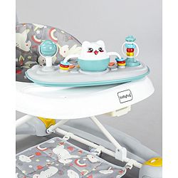 Babyhug Unicorn Foldable Baby Walker Cum Rocker With Parent Push Handle & Sun Shade - Grey