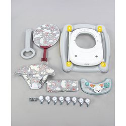 Babyhug Unicorn Foldable Baby Walker Cum Rocker With Parent Push Handle & Sun Shade - Grey