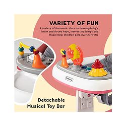 Babyhug Zest Musical Baby Walker With Adjustable Height  Toy Bar & Anti Fall Protection- Pink & White