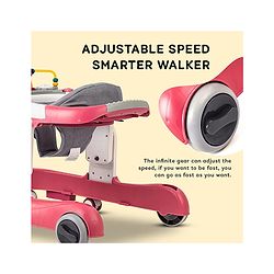 Babyhug Zest Musical Baby Walker With Adjustable Height  Toy Bar & Anti Fall Protection- Pink & White