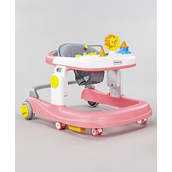 Babyhug Zest Musical Baby Walker With Adjustable Height  Toy Bar & Anti Fall Protection- Pink & White