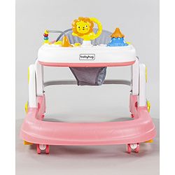 Babyhug Zest Musical Baby Walker With Adjustable Height  Toy Bar & Anti Fall Protection- Pink & White