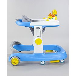 Babyhug Zest Musical Baby Walker With Adjustable Height Toy Bar & Anti Fall Protection- Light Blue & White| Rear Wheels with Speed Control| Removable Toy Tray| Adjustable Cushion Seat| BIS Certified