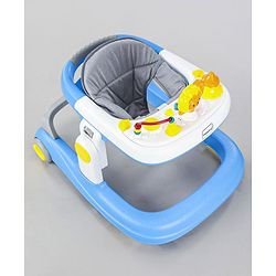 Babyhug Zest Musical Baby Walker With Adjustable Height Toy Bar & Anti Fall Protection- Light Blue & White| Rear Wheels with Speed Control| Removable Toy Tray| Adjustable Cushion Seat| BIS Certified