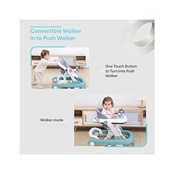 Babyhug Laugh & Learn Multifunctional 2 in 1 Baby Walker With anti Fall Protection & Adjustable Height - Red White| Musical Play Tray with Light| Easy Compact Folding| Swivel Wheels| Smart Speed Control| Push Walker