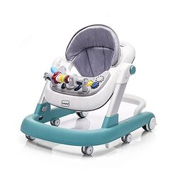 Babyhug Laugh & Learn Multifunctional 2 in 1 Baby Walker With anti Fall Protection & Adjustable Height - Red White| Musical Play Tray with Light| Easy Compact Folding| Swivel Wheels| Smart Speed Control| Push Walker