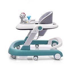 Babyhug Laugh & Learn Multifunctional 2 in 1 Baby Walker With anti Fall Protection & Adjustable Height - Red White| Musical Play Tray with Light| Easy Compact Folding| Swivel Wheels| Smart Speed Control| Push Walker