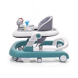 Babyhug Laugh & Learn Multifunctional 2 in 1 Baby Walker With anti Fall Protection & Adjustable Height - Red White| Musical Play Tray with Light| Easy Compact Folding| Swivel Wheels| Smart Speed Control| Push Walker