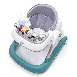 Babyhug Laugh & Learn Multifunctional 2 in 1 Baby Walker With anti Fall Protection & Adjustable Height - Red White| Musical Play Tray with Light| Easy Compact Folding| Swivel Wheels| Smart Speed Control| Push Walker