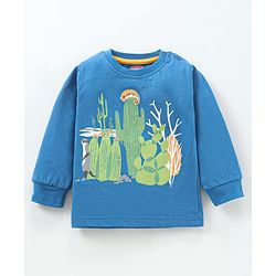 Babyhug Full Sleeves T-Shirt & Lounge Pant cactus Print - Blue & Olive Green