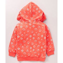 Babyhug 100% Cotton Hooded T-Shirt And Lounge Pant Football Print - Orange Ecru