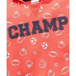 Babyhug 100% Cotton Hooded T-Shirt And Lounge Pant Football Print - Orange Ecru