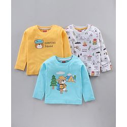 Babyhug Cotton Knit Full Sleeves T-Shirts Multi-Prints Pack of 3 - Multicolour