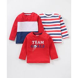Babyhug Full Sleeves Tee Text Print Pack of 3 - Red White