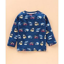Babyhug Full Sleeves Tee Construction Vehicle Print Pack of 3 - Navy Blue Light Grey Red