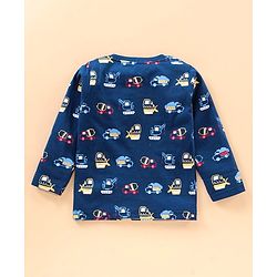 Babyhug Full Sleeves Tee Construction Vehicle Print Pack of 3 - Navy Blue Light Grey Red