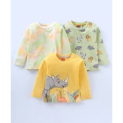 Babyhug Cotton Full Sleeves T-Shirts Animal Print Pack of 3 - Multicolour