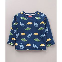 Babyhug Cotton Knit Full Sleeve Dino Print & Striped T-Shirt Pack of 3 - Multicolour