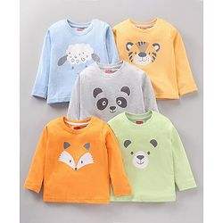 Babyhug Cotton Knit Full Sleeves Animal Printed T Shirts Pack Of 5 - Multicolour
