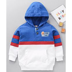 Babyhug Cotton Knit Full Sleeves Hooded Sweatshirt Basketball Print - White and Blue
