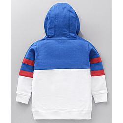 Babyhug Cotton Knit Full Sleeves Hooded Sweatshirt Basketball Print - White and Blue