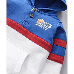 Babyhug Cotton Knit Full Sleeves Hooded Sweatshirt Basketball Print - White and Blue