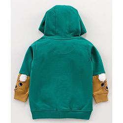 Babyhug Cotton Knit Full Sleeves Hooded HD Text Printed Sweat Jacket with Applique & Fur Detailing- Green