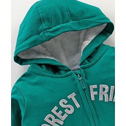 Babyhug Cotton Knit Full Sleeves Hooded HD Text Printed Sweat Jacket with Applique & Fur Detailing- Green