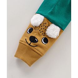 Babyhug Cotton Knit Full Sleeves Hooded HD Text Printed Sweat Jacket with Applique & Fur Detailing- Green