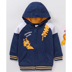 Babyhug Cotton Knit Full Sleeves Hooded Sweatshirt Text Print - Navy Blue