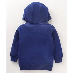 Babyhug Full Sleeves Cut & Sew Hooded Sweat Jacket With Print & Applique - Navy Blue