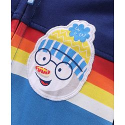 Babyhug Full Sleeves Cut & Sew Hooded Sweat Jacket With Print & Applique - Navy Blue