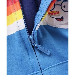 Babyhug Full Sleeves Cut & Sew Hooded Sweat Jacket With Print & Applique - Navy Blue