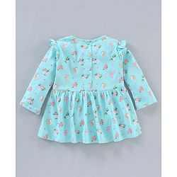Babyhug 100% Cotton Knit Full Sleeves Floral Printed Frock Style Onesie - Blue
