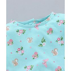 Babyhug 100% Cotton Knit Full Sleeves Floral Printed Frock Style Onesie - Blue