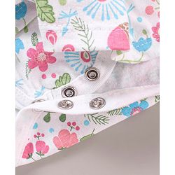 Babyhug 100% Cotton Full Sleeves Frock Style Onesie with Bow Applique and Floral Print - Blue