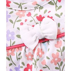 Babyhug 100% Cotton Full Sleeves Frock Style Onesie with Bow Applique and Floral Print - Multicolor