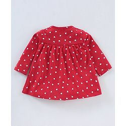 Babyhug 100% Cotton Knit Full Sleeves Heart Printed Frock Style Onesie - Red