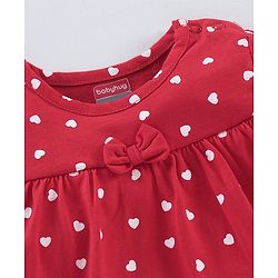 Babyhug 100% Cotton Knit Full Sleeves Heart Printed Frock Style Onesie - Red