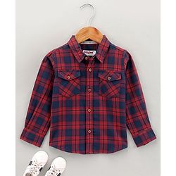 Babyhug Cotton Woven Full Sleeves Checks Shirt - Navy Red
