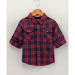 Babyhug Cotton Woven Full Sleeves Checks Shirt - Navy Red