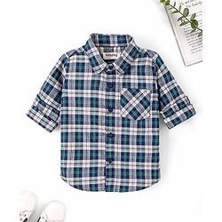 Babyhug Cotton Full Sleeves Checked Shirt- Navy Green