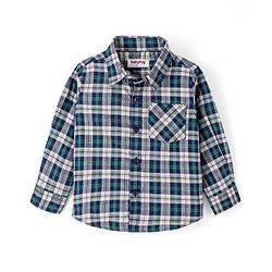Babyhug Cotton Full Sleeves Checked Shirt- Navy Green