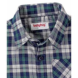 Babyhug Cotton Full Sleeves Checked Shirt- Navy Green
