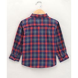 Babyhug Cotton Full Sleeves Checks Shirt With A Bow - Orange Navy