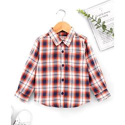 Babyhug Cotton Full Sleeves Checked Shirt With Pocket - Orange