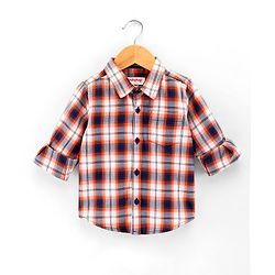Babyhug Cotton Full Sleeves Checked Shirt With Pocket - Orange