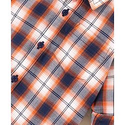 Babyhug Cotton Full Sleeves Checked Shirt With Pocket - Orange