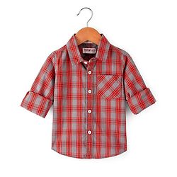 Babyhug Cotton Full Sleeves Checked Shirt- Orange Grey